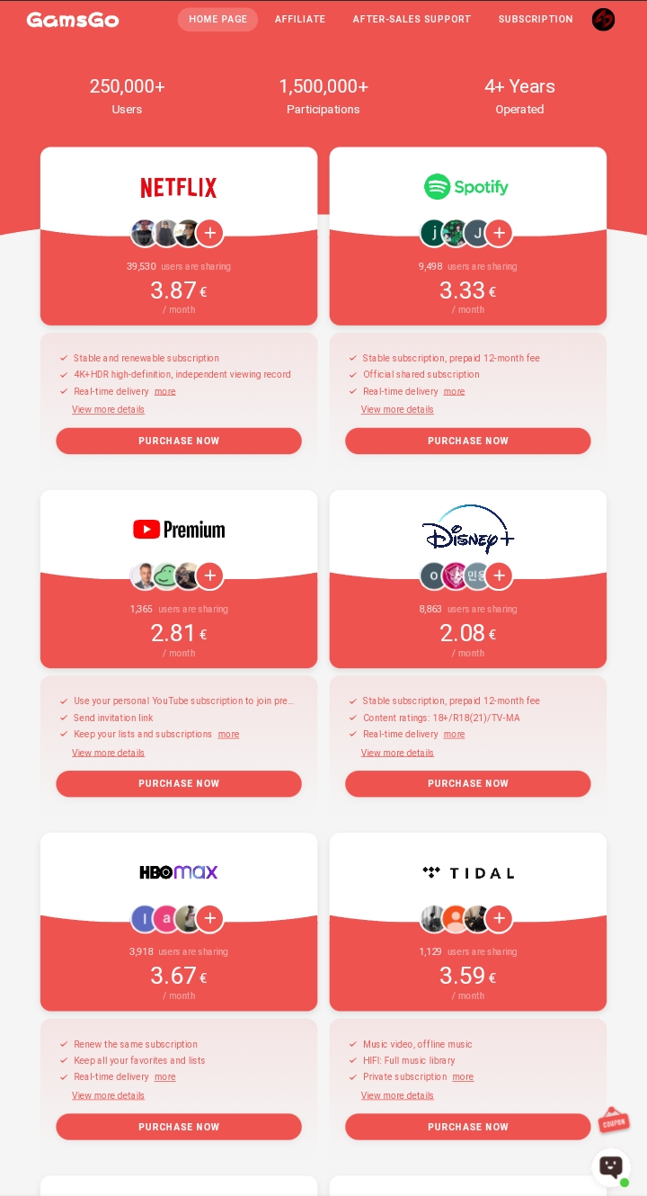 Biggest Discount for Netflix, Spotify, YouTube Premium, Disney Plus, HBO max and Tidal