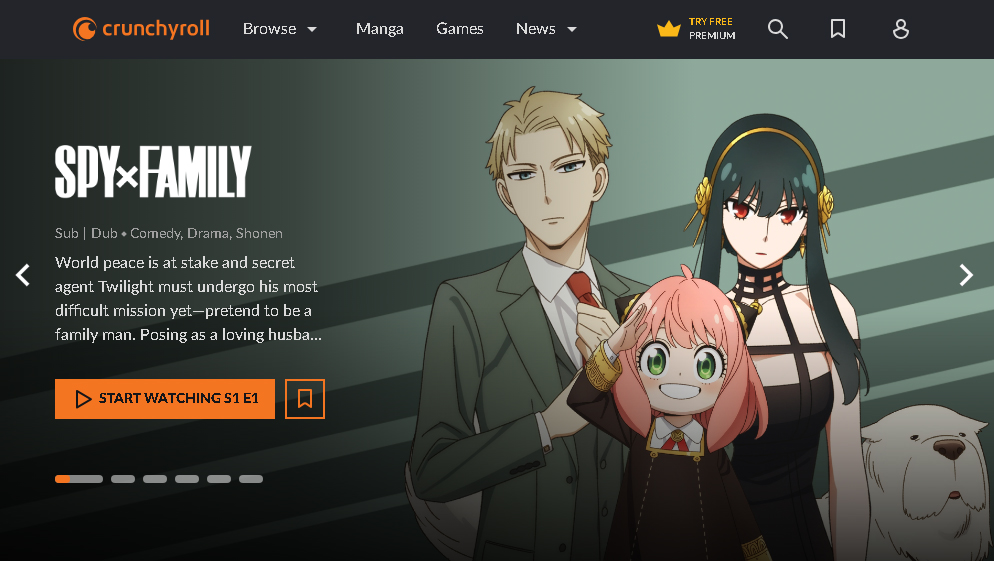 homepage of Crunchyroll and enjoy your favourite anime show